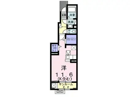 万葉線 江尻駅 徒歩15分 2階建 築2年(ワンルーム/1階)の間取り写真