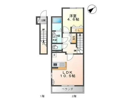 カナロアⅠ(1LDK/2階)の間取り写真