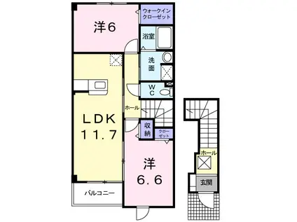 城端線 油田駅 徒歩8分 2階建 築21年(2LDK/2階)の間取り写真
