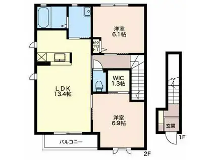 氷見線 越中中川駅 徒歩22分 2階建 築18年(2LDK/2階)の間取り写真
