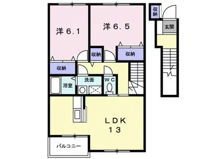 城端線 高儀駅 徒歩55分 2階建 築22年(2LDK/2階)の間取り写真
