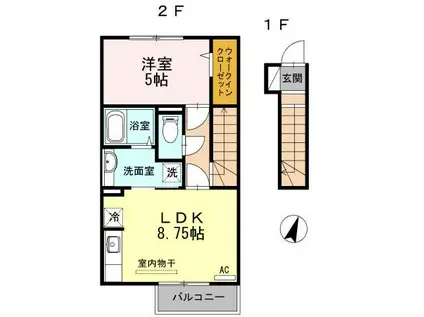 あいの風とやま鉄道 石動駅 徒歩12分 2階建 築12年(1LDK/2階)の間取り写真