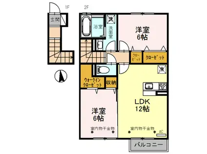 富山地鉄不二越上滝 朝菜町駅 徒歩10分 2階建 築8年(2LDK/2階)の間取り写真