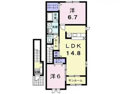 富山地鉄富山港線 萩浦小学校前駅 徒歩46分 2階建 築15年(2LDK/2階)の間取り写真