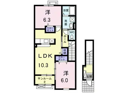 富山地鉄不二越上滝 上堀駅 徒歩17分 2階建 築14年(2LDK/2階)の間取り写真