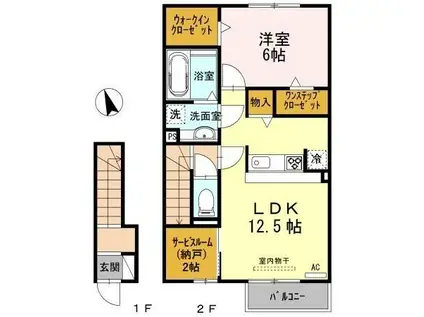 万葉線 新能町駅 徒歩23分 2階建 築15年(1LDK/2階)の間取り写真
