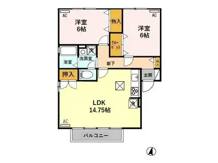 富山地鉄不二越上滝 上堀駅 徒歩22分 2階建 築26年(2LDK/1階)の間取り写真