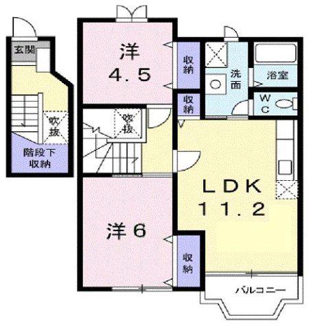 高山本線 東八尾駅 徒歩53分 2階建 築28年(2LDK/2階)の間取り写真