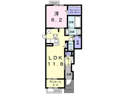 万葉線 市民病院前駅 徒歩25分 2階建 築6年(1LDK/1階)の間取り写真