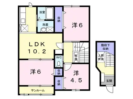 富山地鉄不二越上滝 大泉駅(富山) 徒歩33分 2階建 築25年(3LDK/2階)の間取り写真