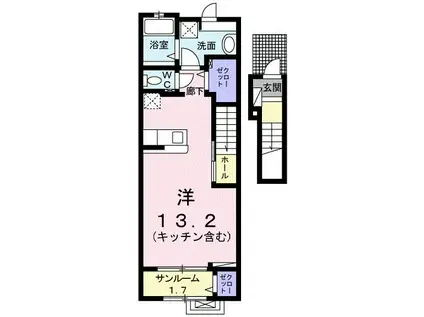 あいの風とやま鉄道 呉羽駅 徒歩22分 2階建 築4年(ワンルーム/2階)の間取り写真