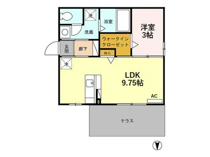 ロイヤルガーデン砺波Ⅱ B(1LDK/1階)の間取り写真