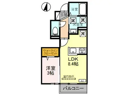 高山本線 婦中鵜坂駅 徒歩44分 2階建 築2年(1LDK/1階)の間取り写真