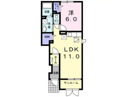 氷見線 能町駅 徒歩17分 2階建 築15年(1LDK/1階)の間取り写真