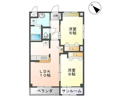 富山地鉄本線 越中荏原駅 徒歩37分 2階建 築6年(2LDK/2階)の間取り写真