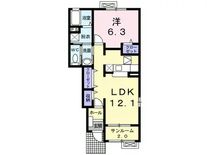 富山地鉄富山市内線 堀川小泉駅 徒歩27分 2階建 築18年(1LDK/1階)の間取り写真