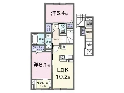 富山地鉄富山港線 粟島駅 徒歩6分 3階建 築1年(2LDK/2階)の間取り写真