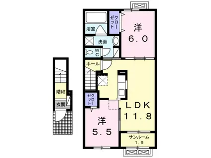 タカオカ・シュロス(2LDK/2階)の間取り写真