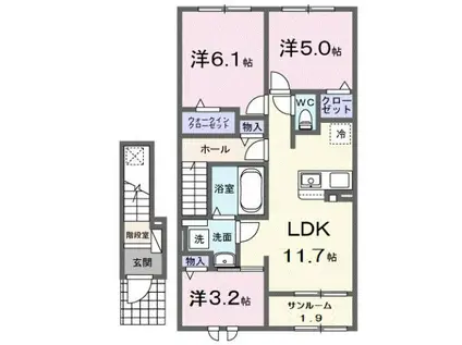 高山本線 千里駅(富山) 徒歩26分 2階建 新築(3LDK/2階)の間取り写真