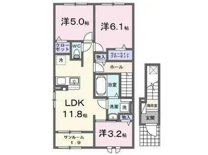 高山本線 千里駅(富山) 徒歩26分 2階建 新築(3LDK/2階)の間取り写真