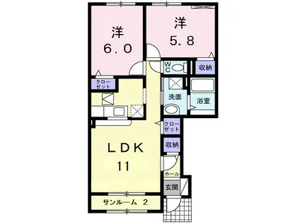 富山地鉄不二越上滝 不二越駅 徒歩30分 2階建 築15年(2LDK/1階)の間取り写真