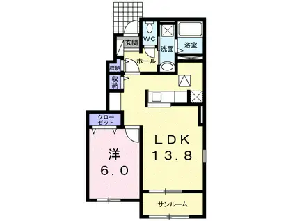 あいの風とやま鉄道 越中大門駅 徒歩14分 2階建 築14年(1LDK/1階)の間取り写真