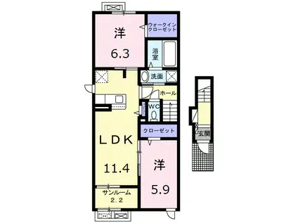 氷見線 能町駅 徒歩27分 2階建 築3年(2LDK/2階)の間取り写真