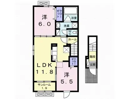 あいの風とやま鉄道 小杉駅(あいの風) 徒歩33分 2階建 築9年(2LDK/2階)の間取り写真