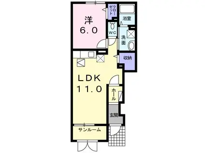 ボヌール・プリエⅠ(1LDK/1階)の間取り写真