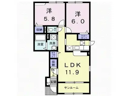 氷見線 氷見駅 徒歩42分 2階建 築12年(2LDK/1階)の間取り写真