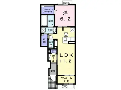 高山本線 東八尾駅 徒歩67分 2階建 築6年(1LDK/1階)の間取り写真