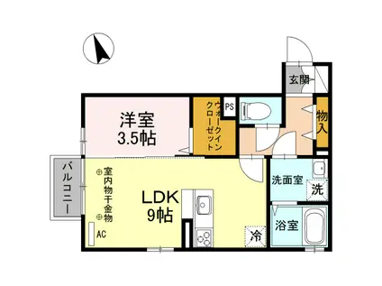 富山地鉄富山市内線 トヨタモビリティ富山Ｇスクエア五福前駅 徒歩6分 2階建 築9年(1LDK/2階)の間取り写真