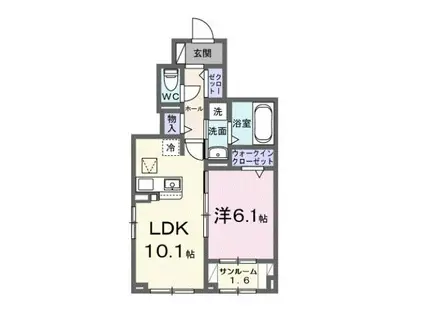 富山地鉄富山港線 粟島駅 徒歩6分 3階建 築1年(1LDK/1階)の間取り写真