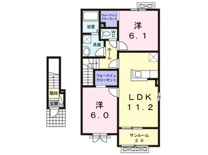 富山地鉄不二越上滝 南富山駅 徒歩34分 2階建 築13年(2LDK/2階)の間取り写真