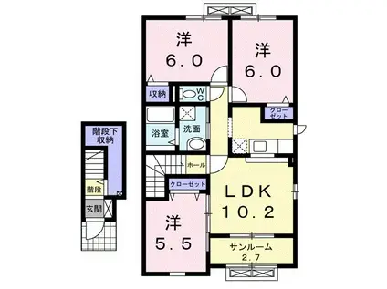 富山地鉄本線 東新庄駅 徒歩18分 2階建 築14年(3LDK/2階)の間取り写真