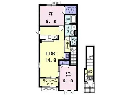 富山地鉄本線 越中荏原駅 徒歩27分 2階建 築13年(2LDK/2階)の間取り写真