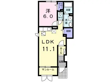ボヌール・プリエⅡ(1LDK/1階)の間取り写真