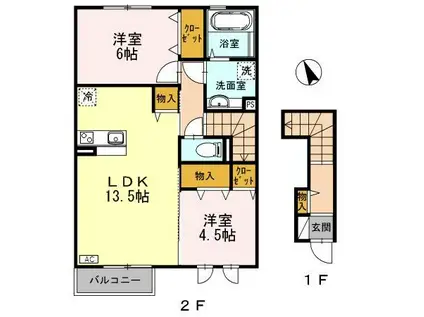 富山地鉄富山港線 東岩瀬駅 徒歩5分 2階建 築14年(2LDK/2階)の間取り写真