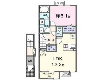 富山地鉄不二越上滝 上堀駅 徒歩18分 2階建 築3年(1LDK/2階)の間取り写真