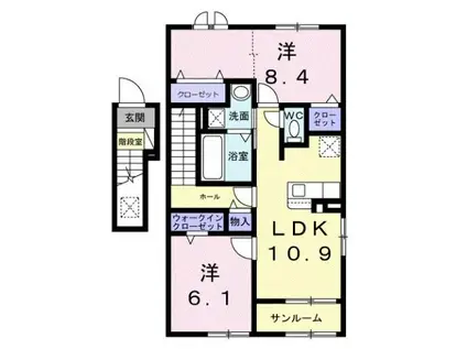 ディーテラス Ⅰ(2LDK/2階)の間取り写真