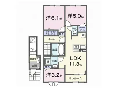 ディーテラス Ⅱ(3LDK/2階)の間取り写真