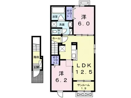 あいの風とやま鉄道 越中大門駅 徒歩29分 2階建 築9年(2LDK/2階)の間取り写真