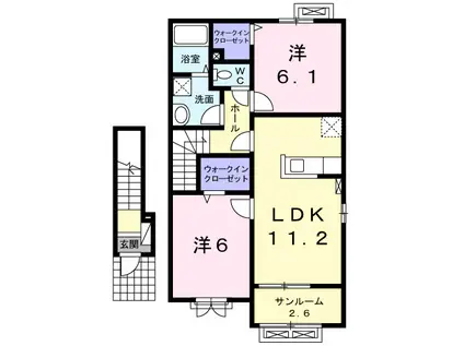 富山地鉄本線 越中荏原駅 徒歩35分 2階建 築11年(2LDK/2階)の間取り写真