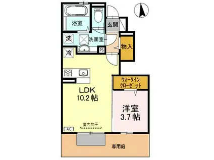 富山地鉄富山港線 粟島駅 徒歩8分 2階建 築9年(1LDK/1階)の間取り写真