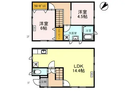 高山本線 西富山駅 徒歩10分 2階建 築17年(2LDK/2階)の間取り写真