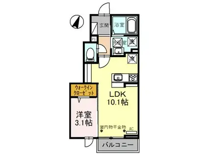 富山地鉄不二越上滝 上堀駅 徒歩13分 2階建 築3年(1LDK/1階)の間取り写真