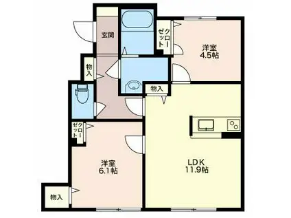 COCO KURODA(2LDK/1階)の間取り写真