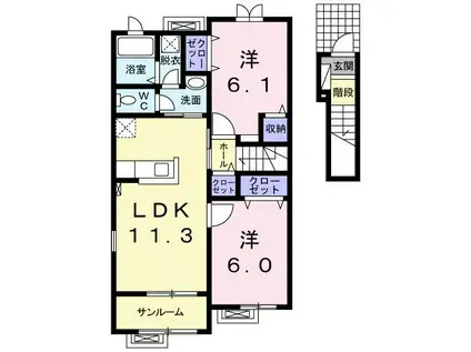 アッシュ10(2LDK/2階)の間取り写真