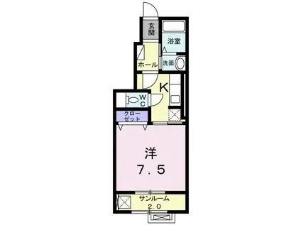 富山地鉄富山市内線 荒町駅(富山) 徒歩7分 2階建 築15年(1K/1階)の間取り写真