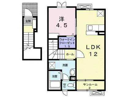 富山地鉄不二越上滝 南富山駅 徒歩39分 2階建 築15年(1LDK/2階)の間取り写真